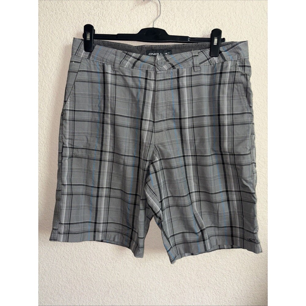 O'neill Mens 36 Shorts Gray Chino Flat Front Plaid Skater Surf Casual Checkered